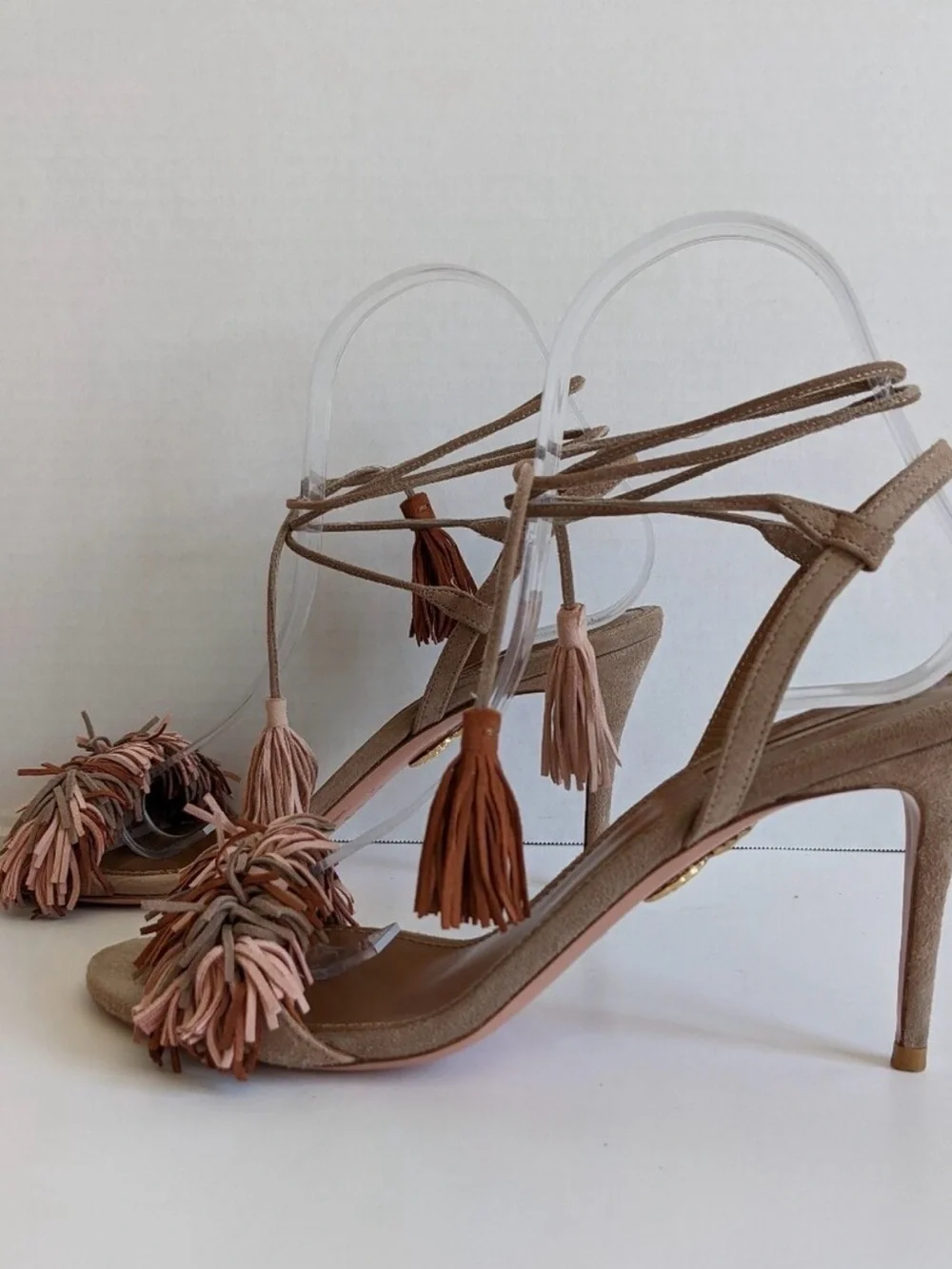 Aquazzura Wild Thing 85 mm Terracotta Suede Fringes Sandal Heels size 38